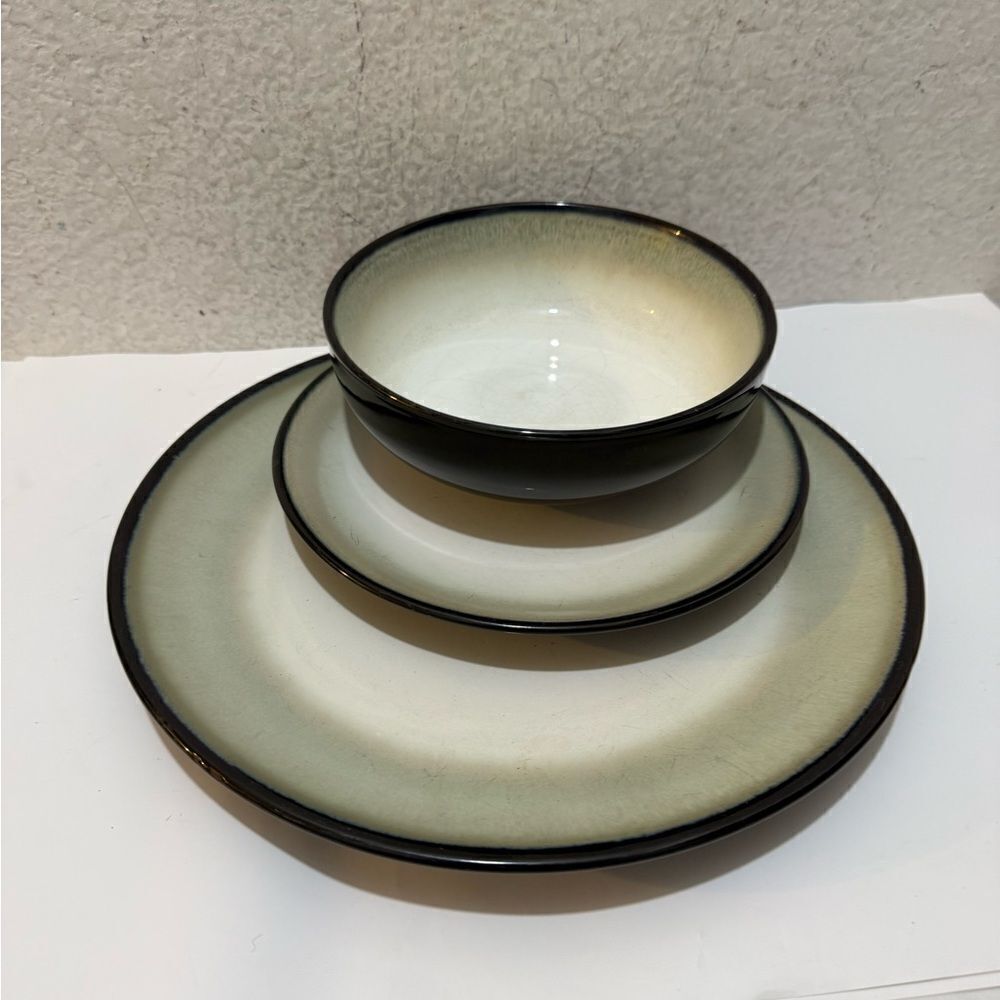 Sango Nova Black White Gray Drip Glaze dinner 11” ,Salad  8”Plates & bowl 6.5”